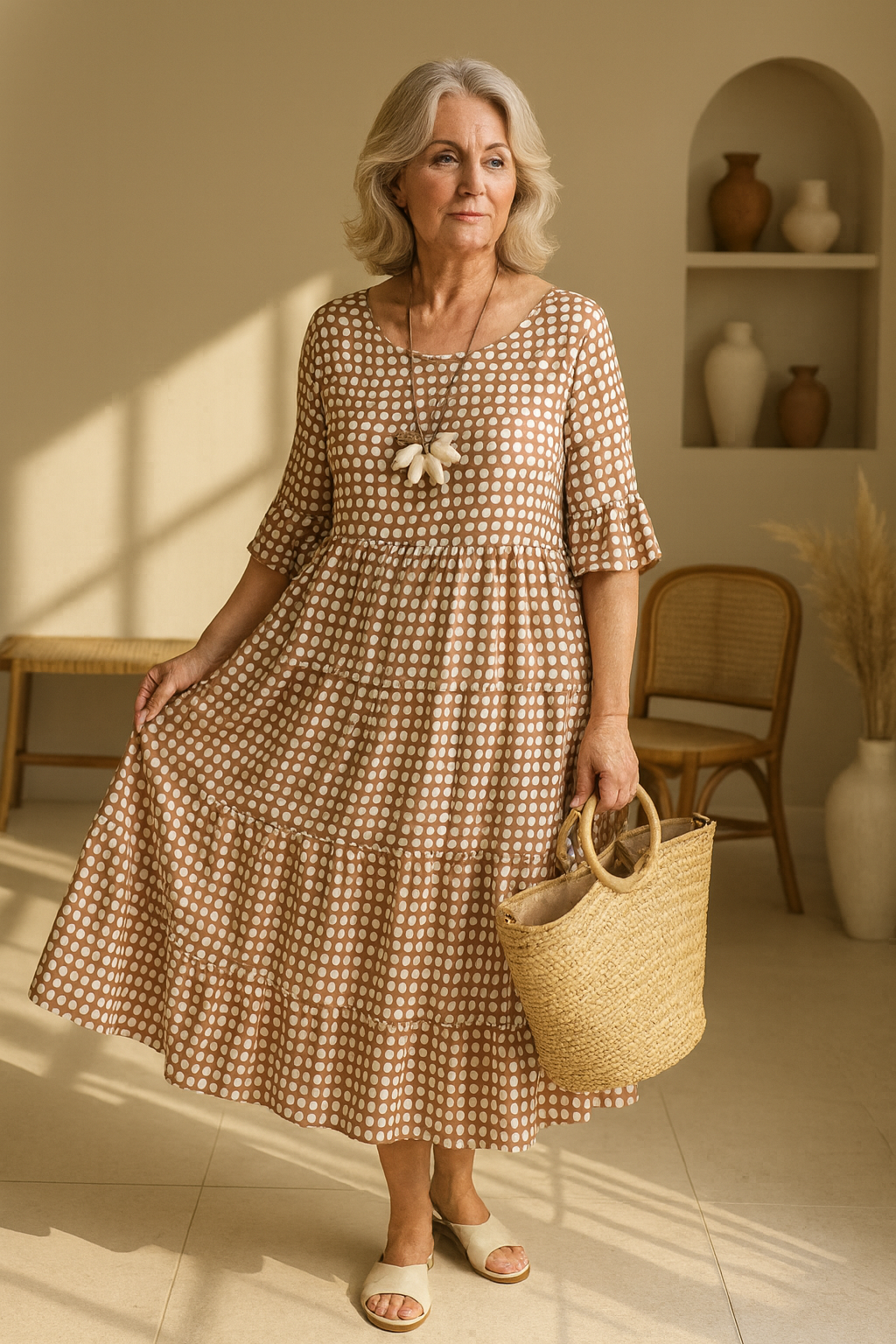 Anna-Berg | Graceful Short Sleeve Midi Dress in a Flattering Cut