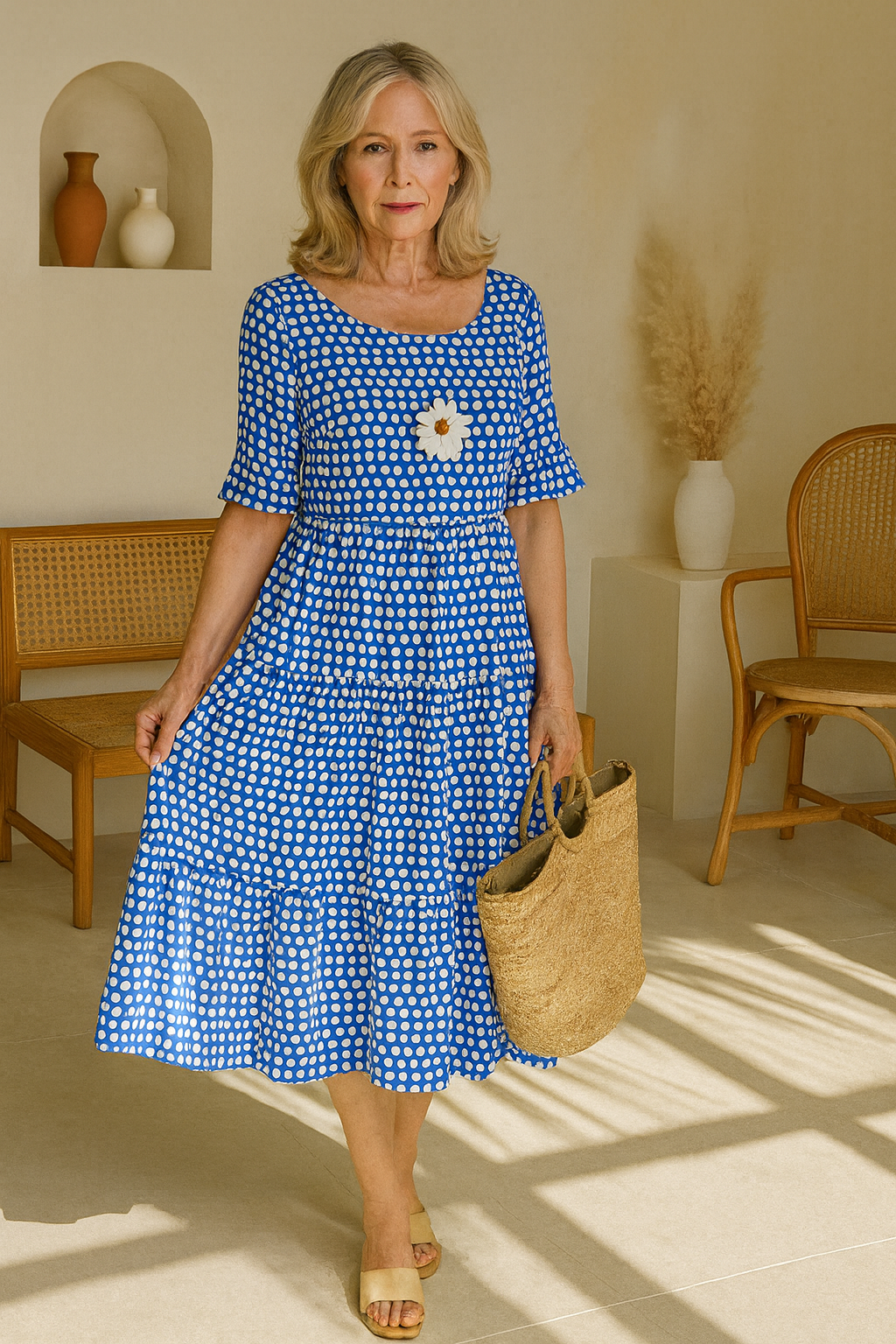 Anna-Berg | Graceful Short Sleeve Midi Dress in a Flattering Cut