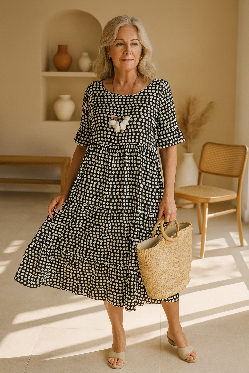Anna-Berg | Graceful Short Sleeve Midi Dress in a Flattering Cut