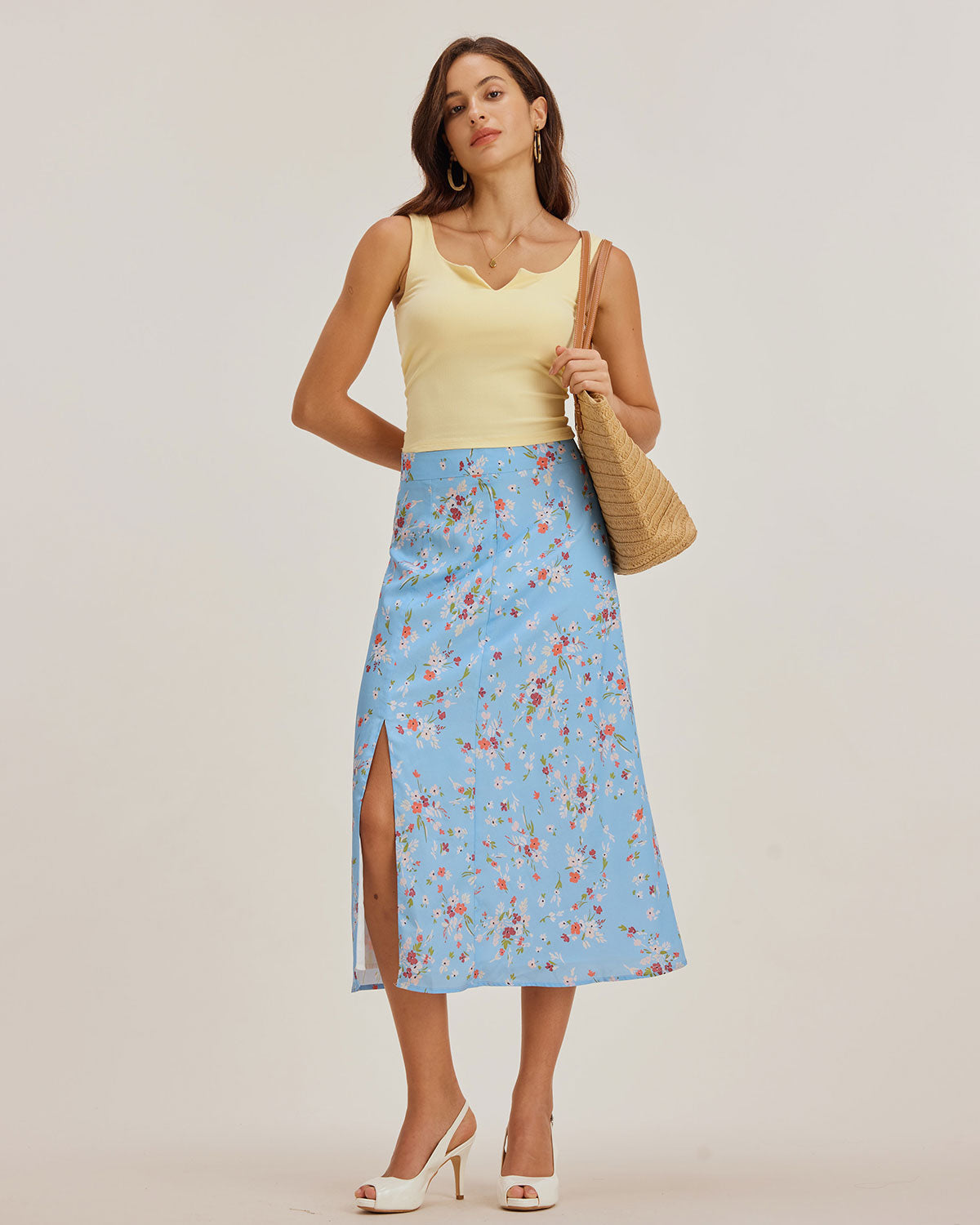 Anna-Berg | Floral A-Line Midi Skirt for Women in Blue