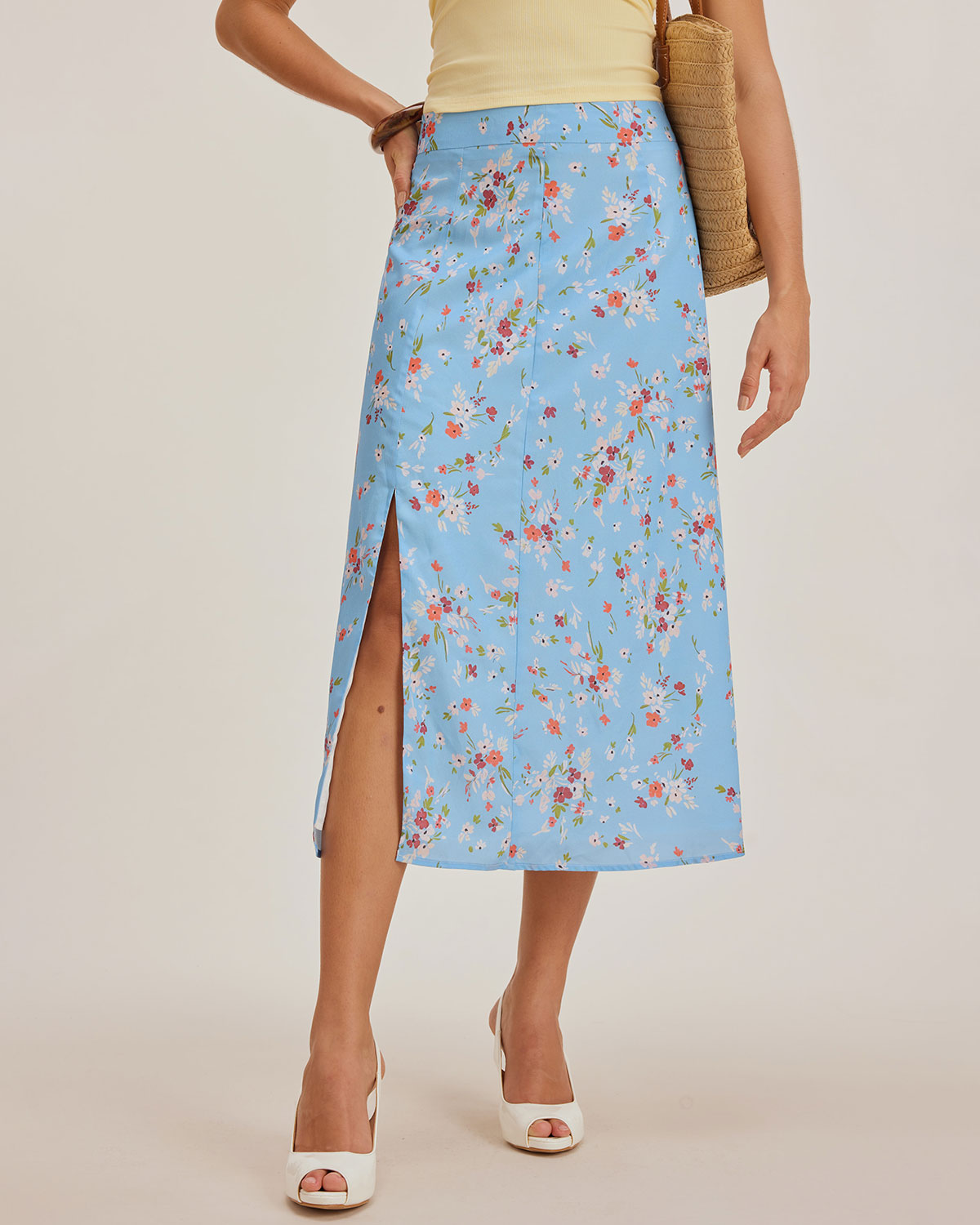 Anna-Berg | Floral A-Line Midi Skirt for Women in Blue