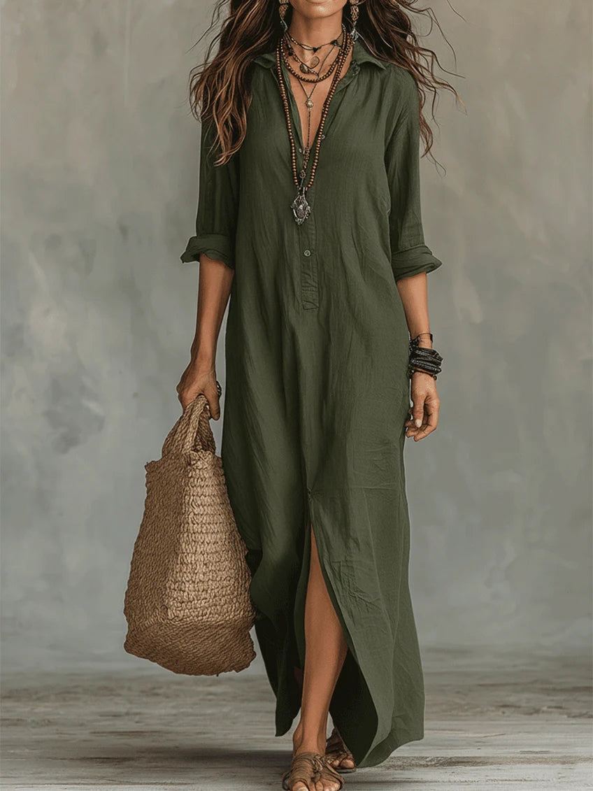 Anna-Berg | Sculpted Long Black Dress With Buttons