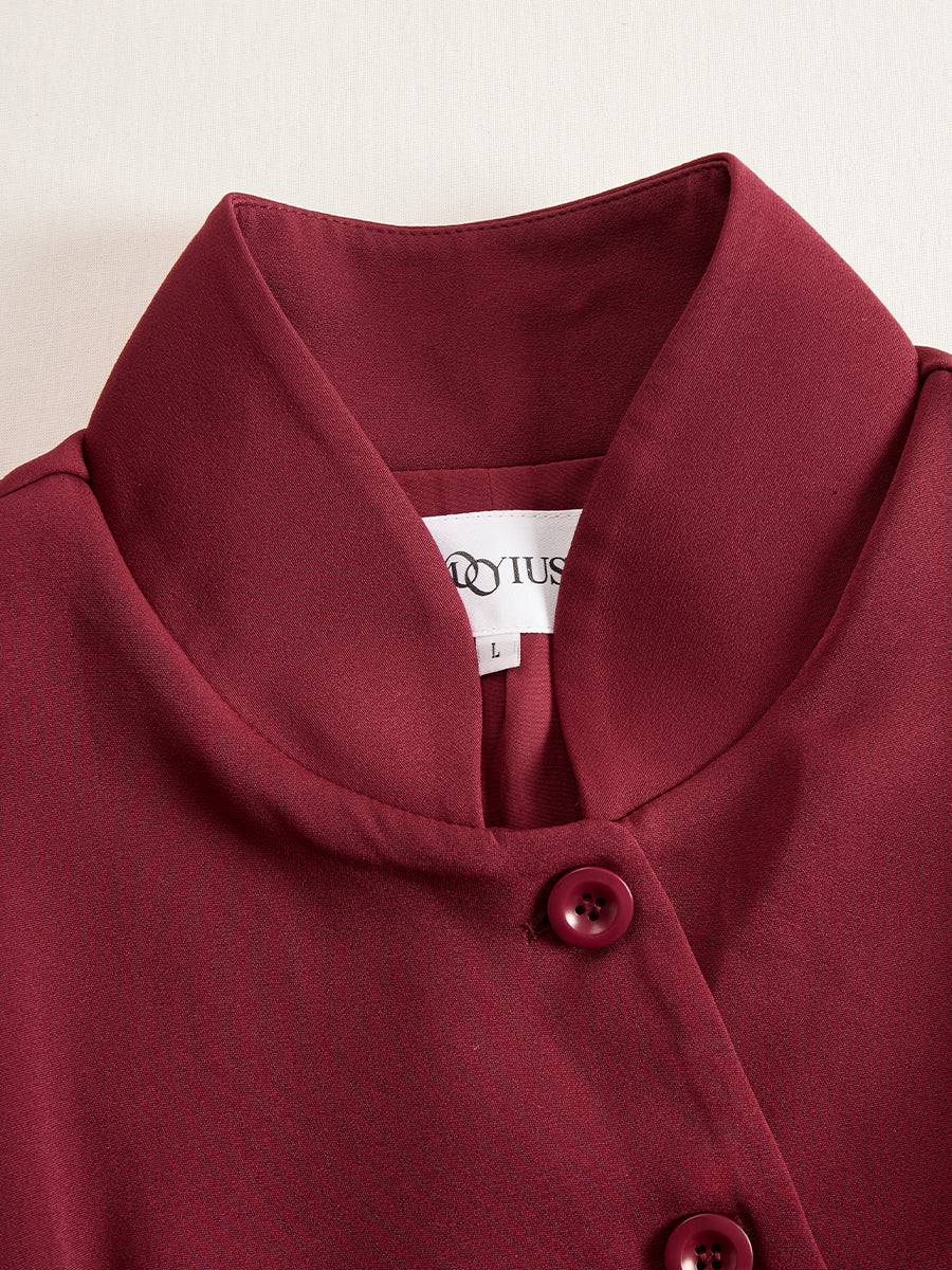 Anna-Berg | Elegant Band Collar Button-Down Midi Dress With Belt