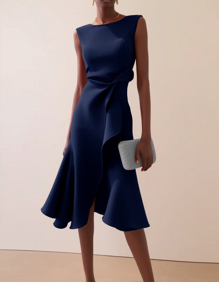 Anna-Berg | Pink Round Neck Ruffle Bow Dress