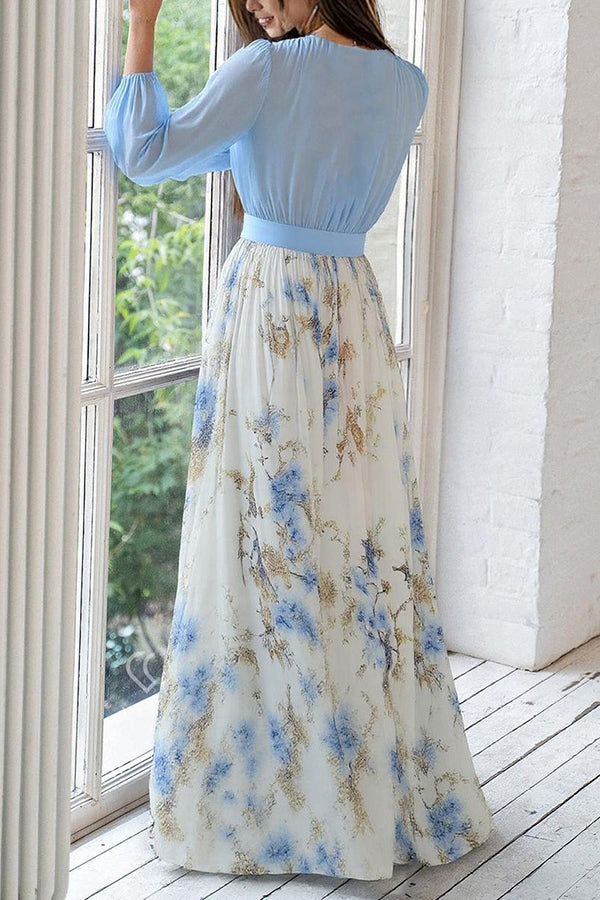 Anna-Berg | Plant Print V-Neck Long Sleeve Dress