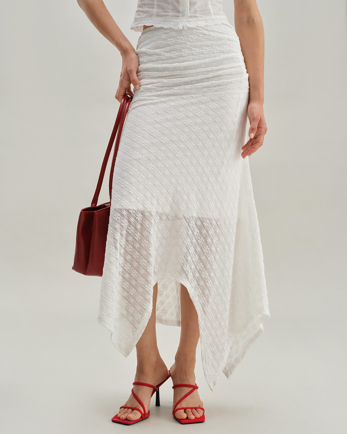 Anna-Berg | White Jacquard Midi Skirt