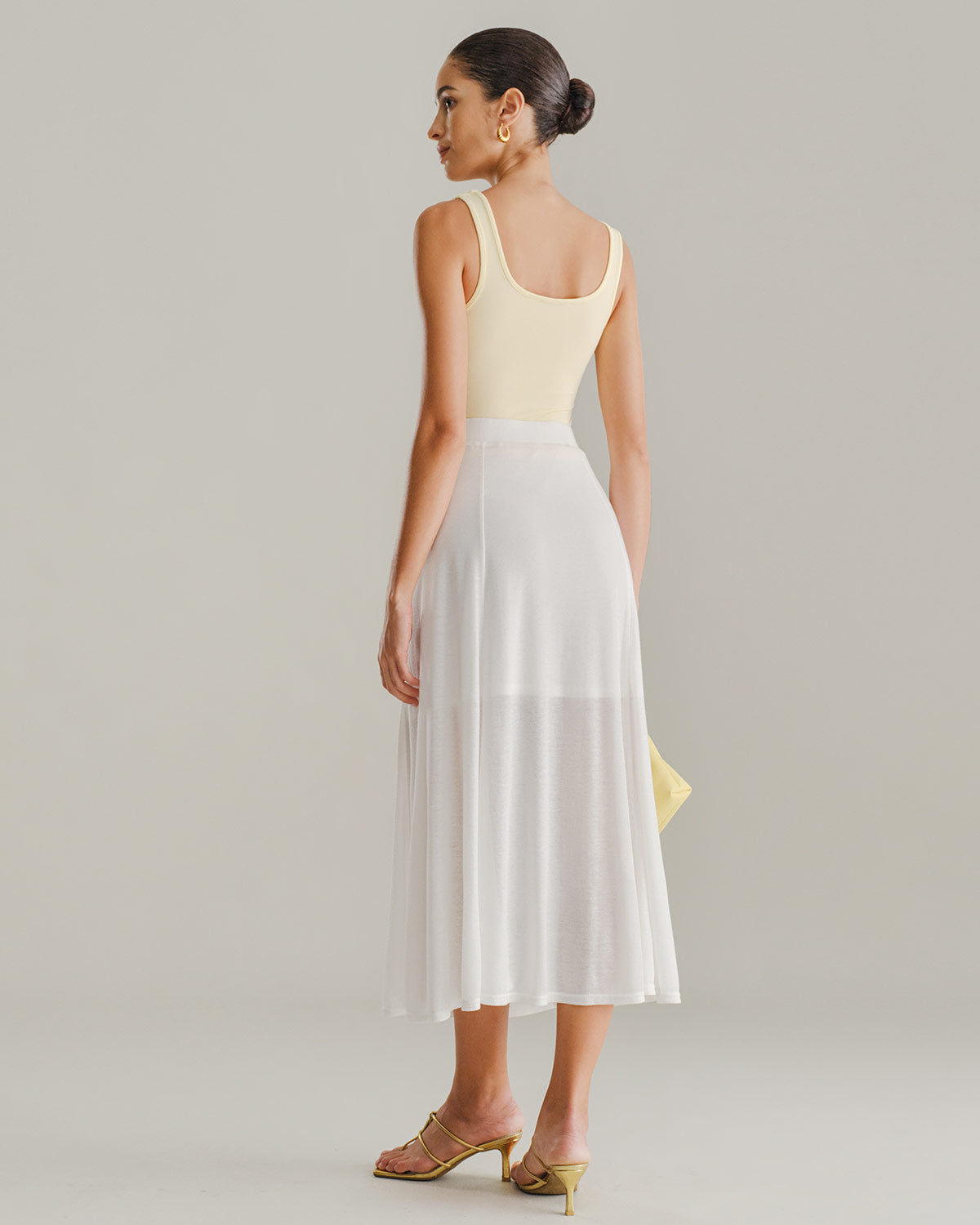 Anna-Berg | White Elastic Waist Midi Skirt