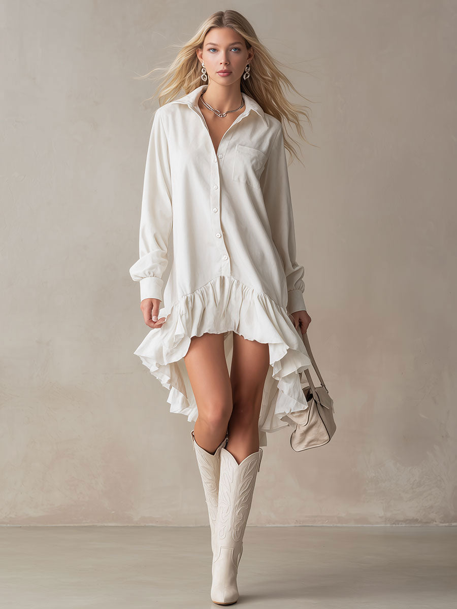 Anna-Berg | White Denim Ruffle Evening Dress
