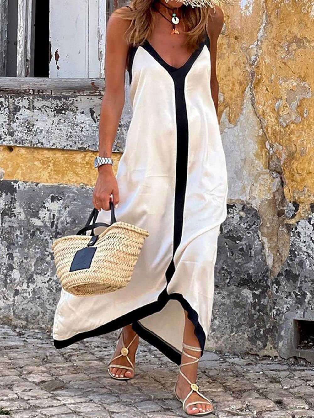 Anna-Berg | Sculpted Island Style Lavechic Colorblock Midi Dress