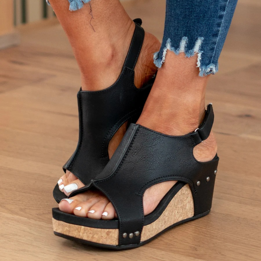 Anna-Berg | Chic Suede Wedge Sandals with Graceful Drape