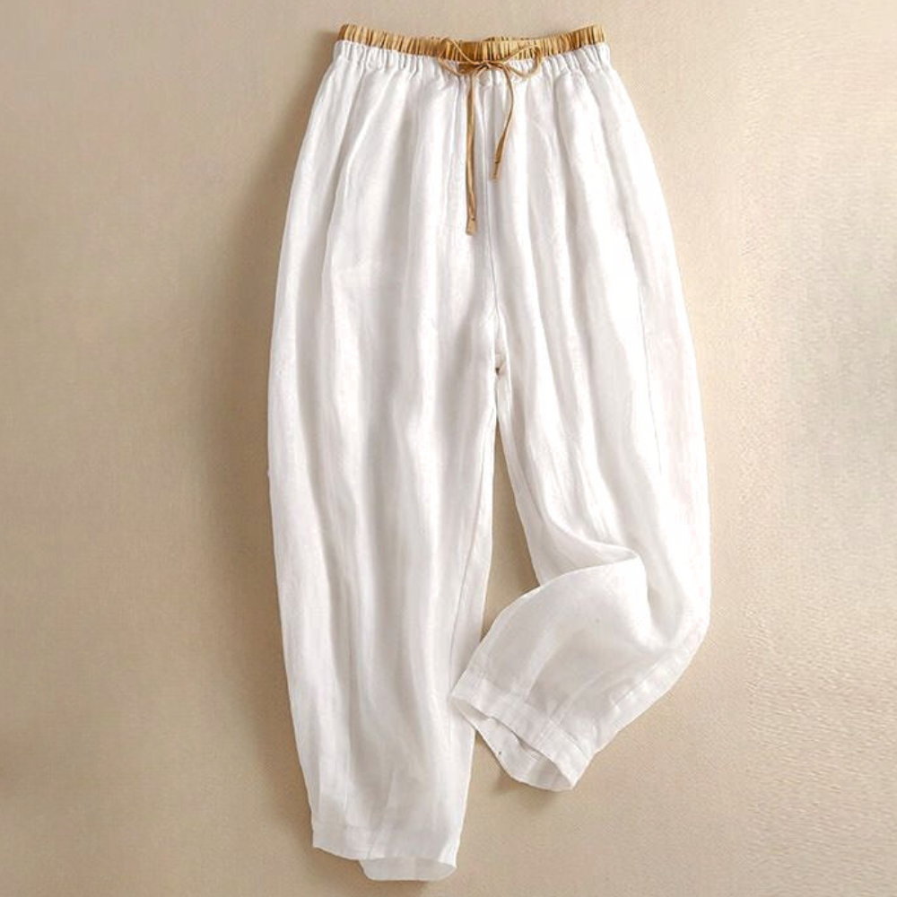 Anna-Berg | Stone High-Waist Wide-Leg Linen Trousers
