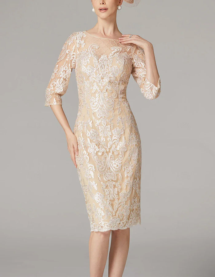 Anna-Berg | Apricot Chiffon Bodycon Embroidered Long Dress