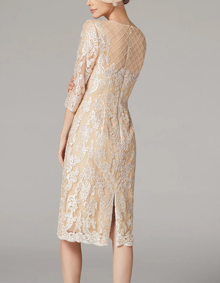 Anna-Berg | Apricot Chiffon Bodycon Embroidered Long Dress