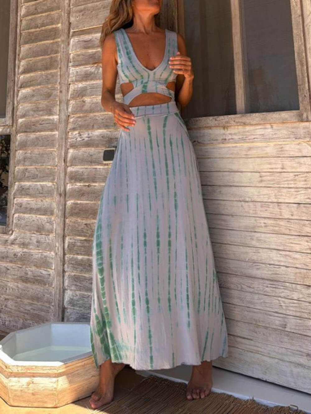 Anna-Berg | Unique Tie-Dye Print Hollow Slit Dress