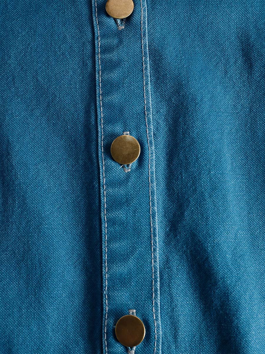 Anna-Berg | V-Neck Short-Sleeved Organza Blue Denim Dress