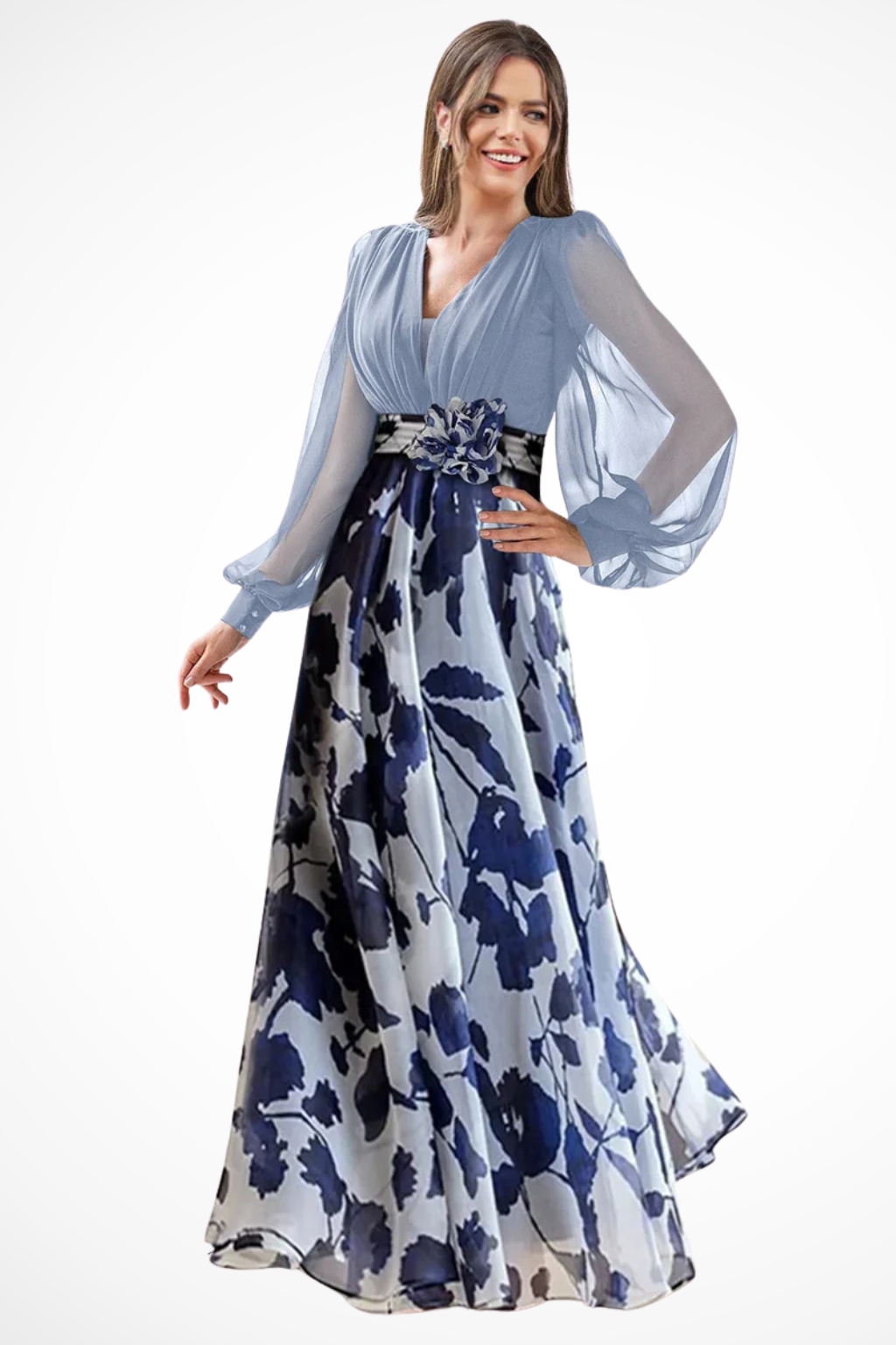 Anna-Berg | V Neck Balloon Sleeve Floral Dress