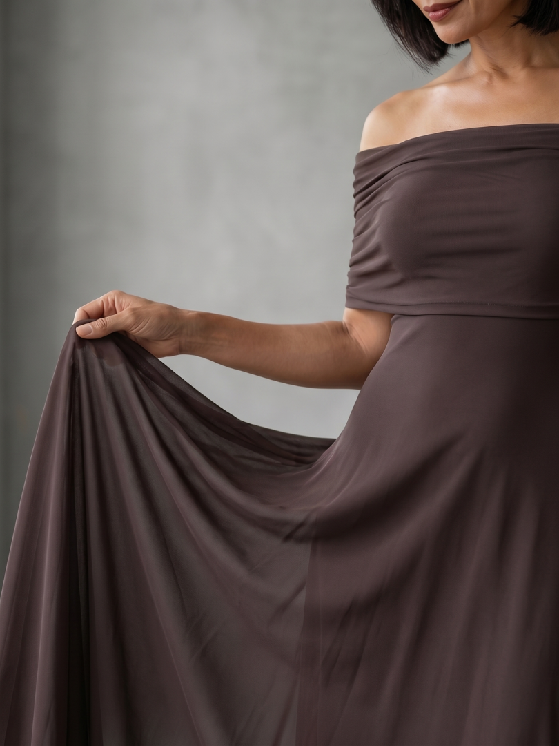 Anna-Berg | Sophisticated Off Shoulder Draped Midi Dress