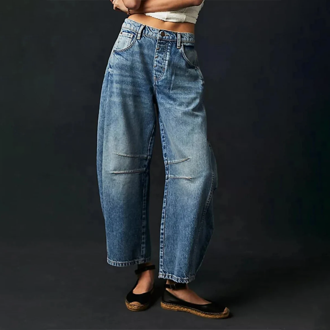 Anna-Berg | Elegant High Waist Barrel Leg Jeans Relaxed Fit Denim