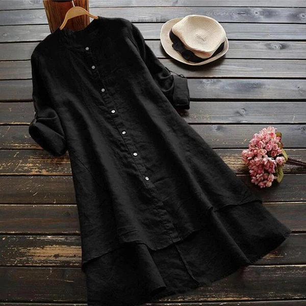 Anna-Berg | Sophisticated Midi Dress With Button Closure, Loose Fit, And Layered Hem