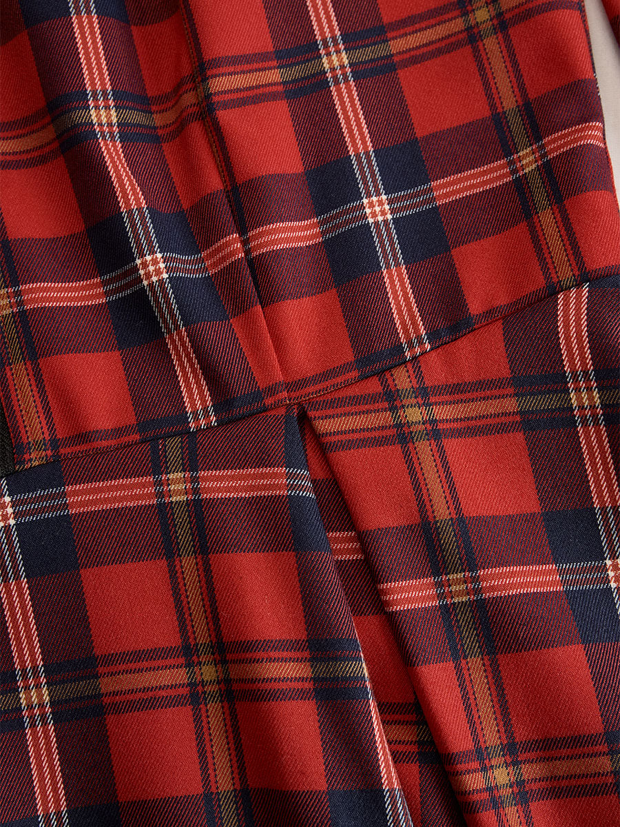 Anna-Berg | Elegant Long Sleeve Plaid Dress