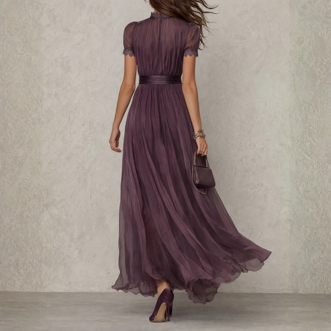 Anna-Berg | Elegant Lace Trim Chiffon Maxi Dress in a Flattering Cut