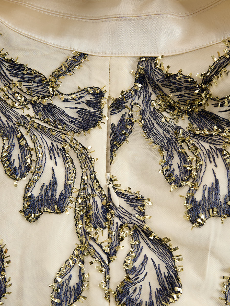 Anna-Berg | Anna-Berg Embroidered Mesh Midi Dress With Metallic Leaf Motif