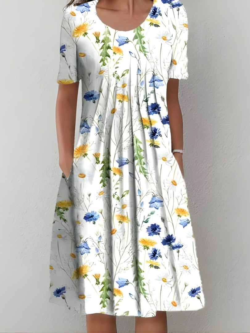 Anna-Berg | Modern Lefèvre Pleated Floral Dress for a Polished Look
