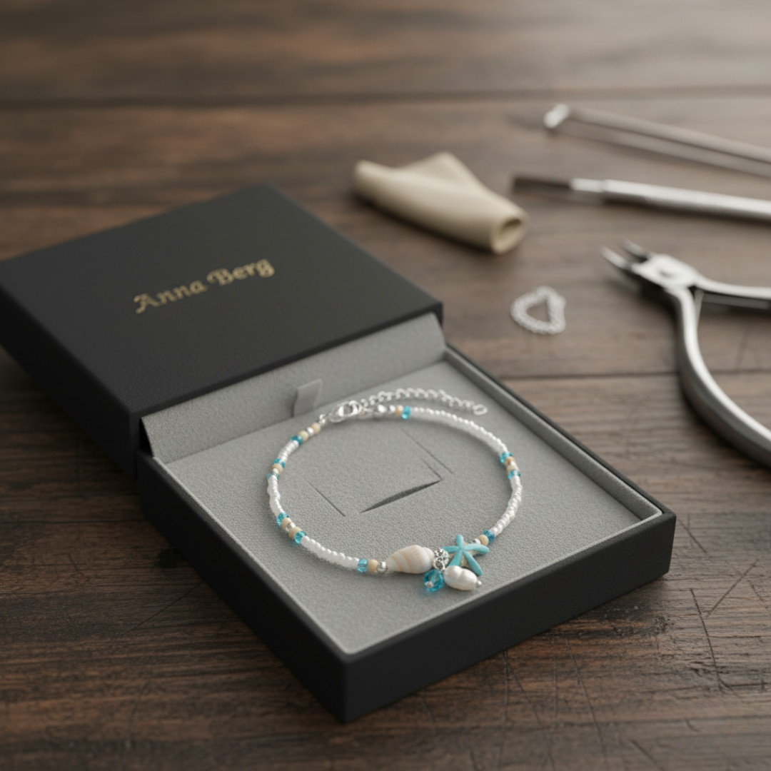 Star and Shell Anklet Bracelet with Natural Stones