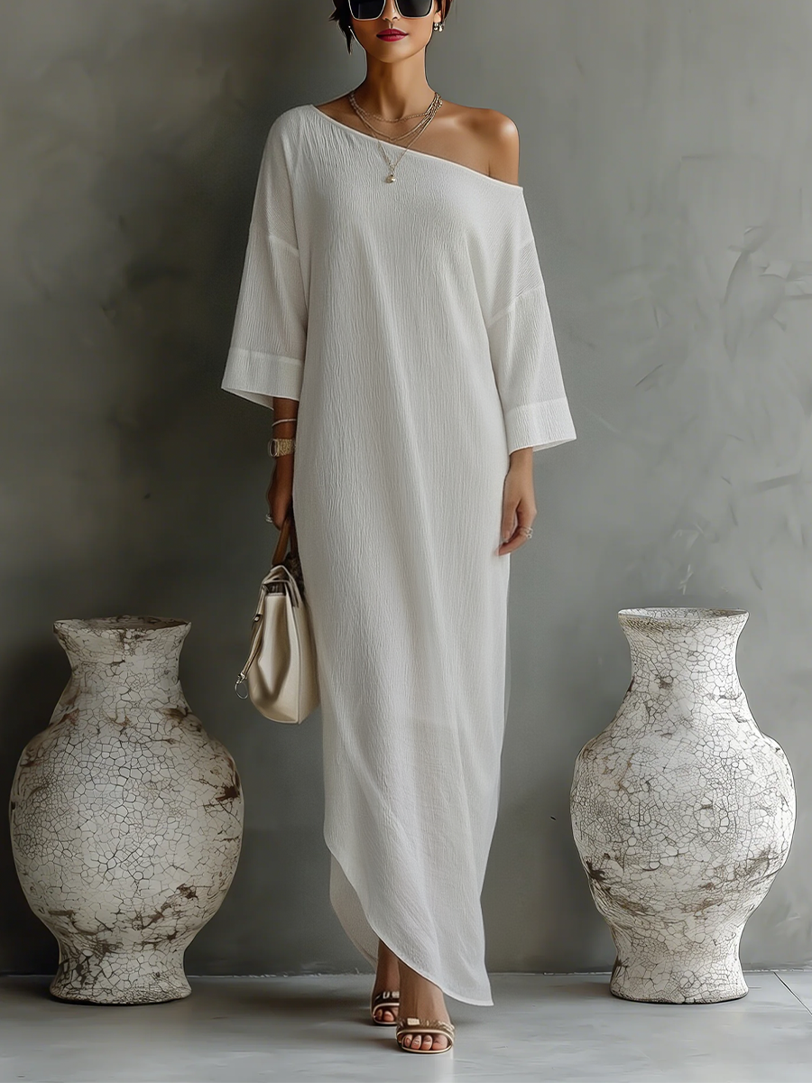 Anna-Berg | Ivory White Cotton-Linen Blend Dress