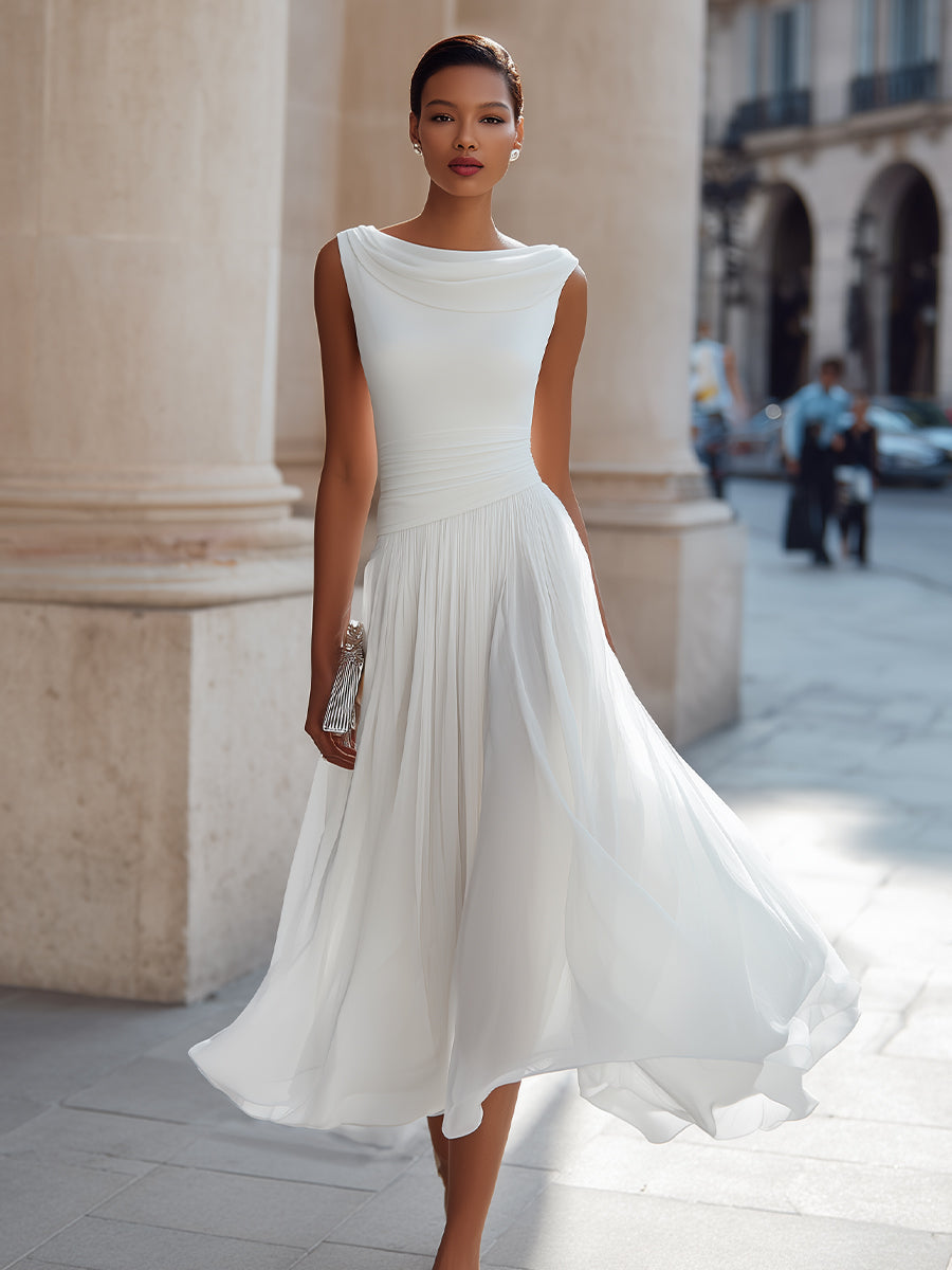 Anna-Berg | Draped Neck Sleeveless Pleated Dress