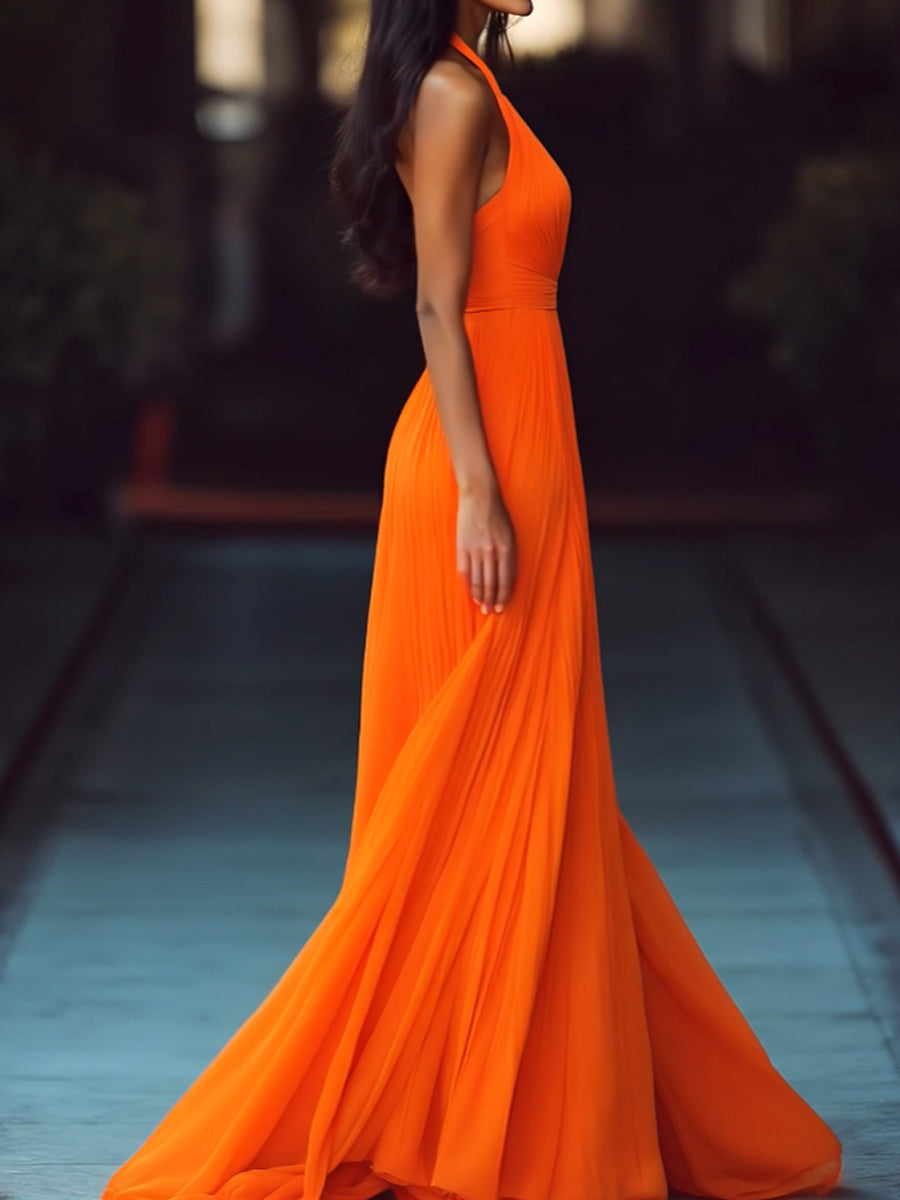 Anna-Berg | V-Neck Halter Pleat Dress