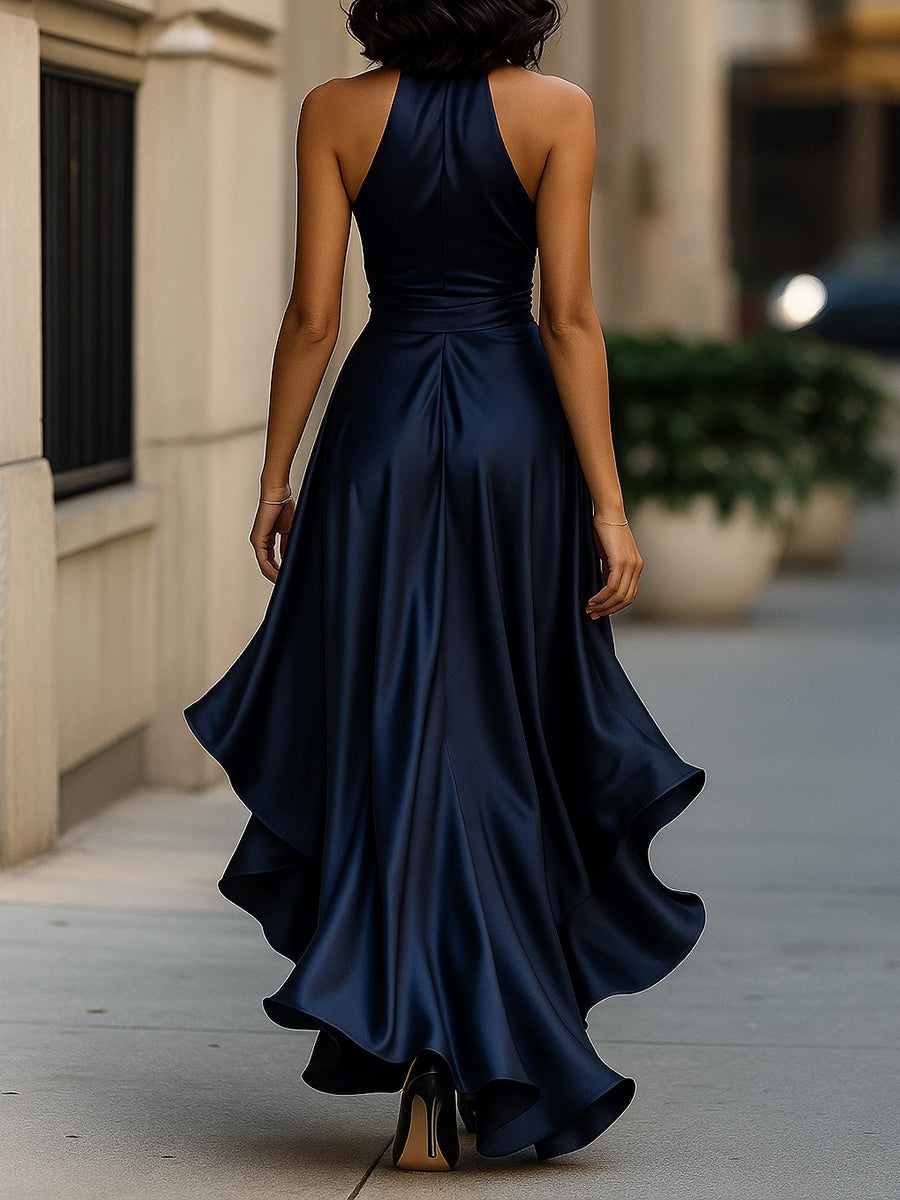 Anna-Berg | Midnight Elegance Satin Halter Ruffle Gown