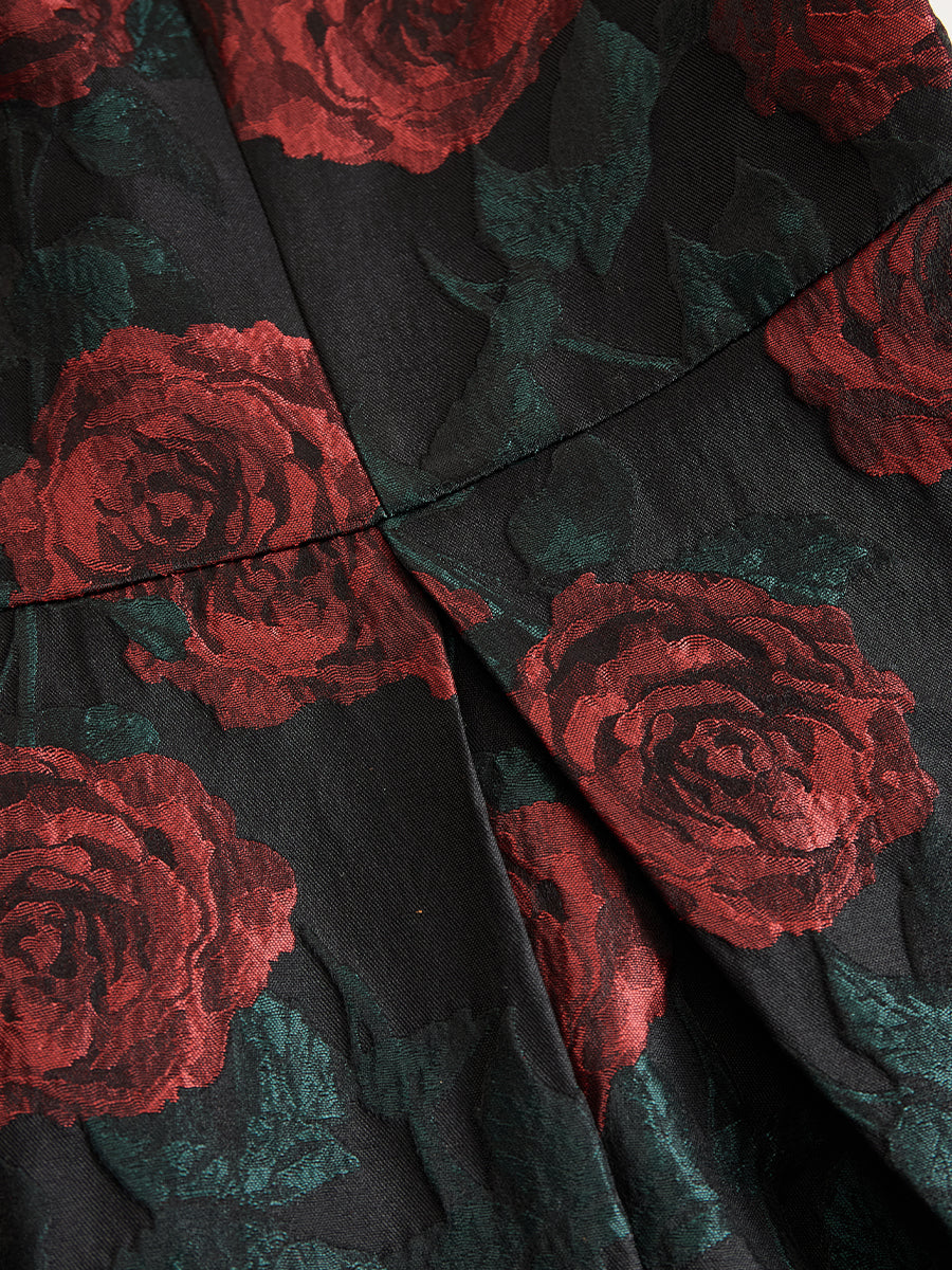 Anna-Berg | Elegant Jacquard Rose Print Midi Dress