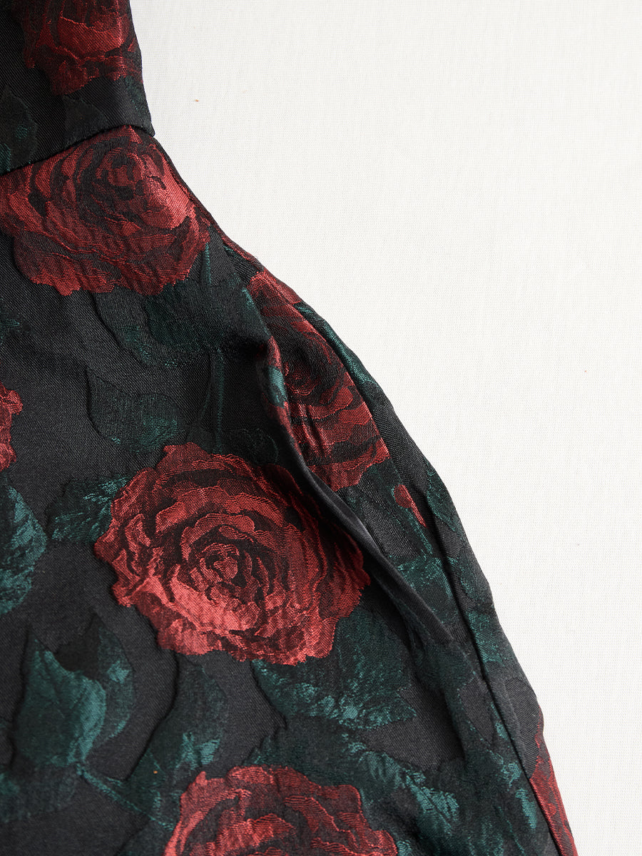 Anna-Berg | Elegant Jacquard Rose Print Midi Dress