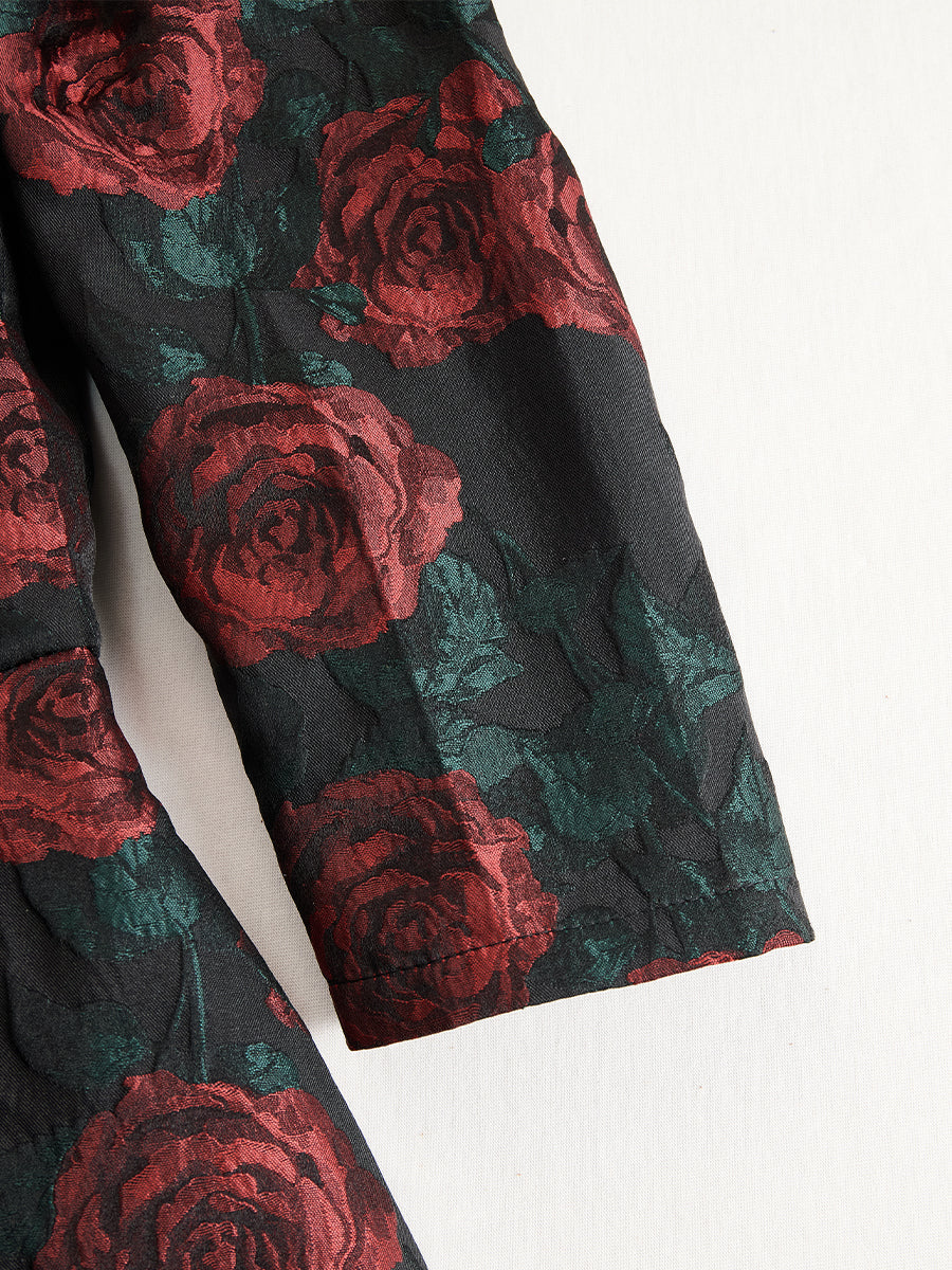 Anna-Berg | Elegant Jacquard Rose Print Midi Dress