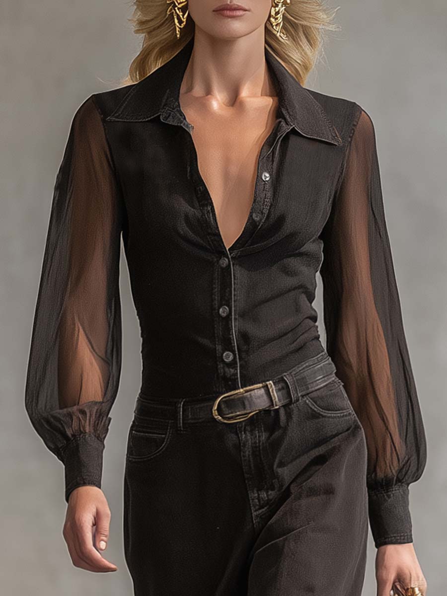 Anna-Berg | Black Denim V-Neck Casual Dress