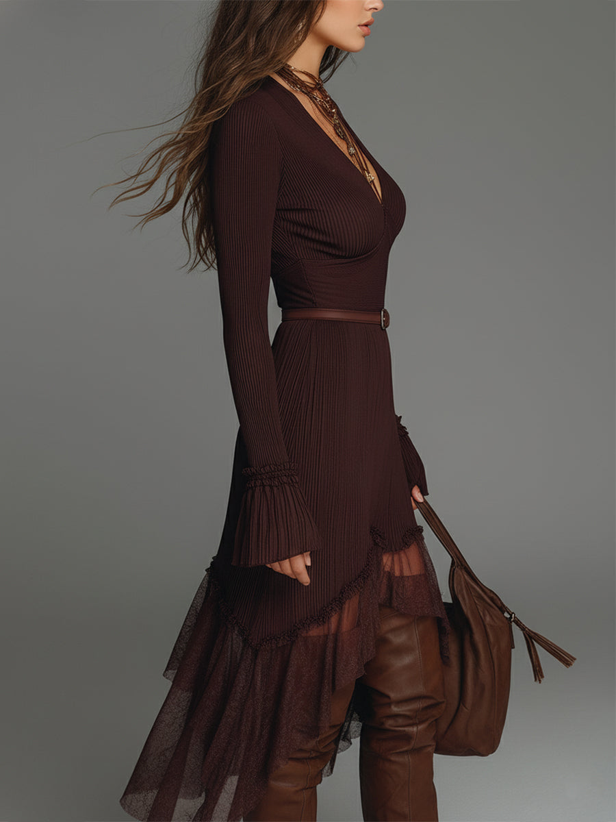 Anna-Berg | Mesh Pleated Casual Dress