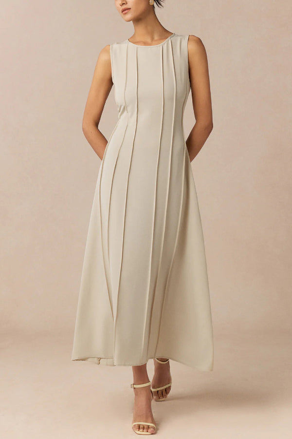 Anna-Berg | Solid Color Round Neck Sleeveless Dress