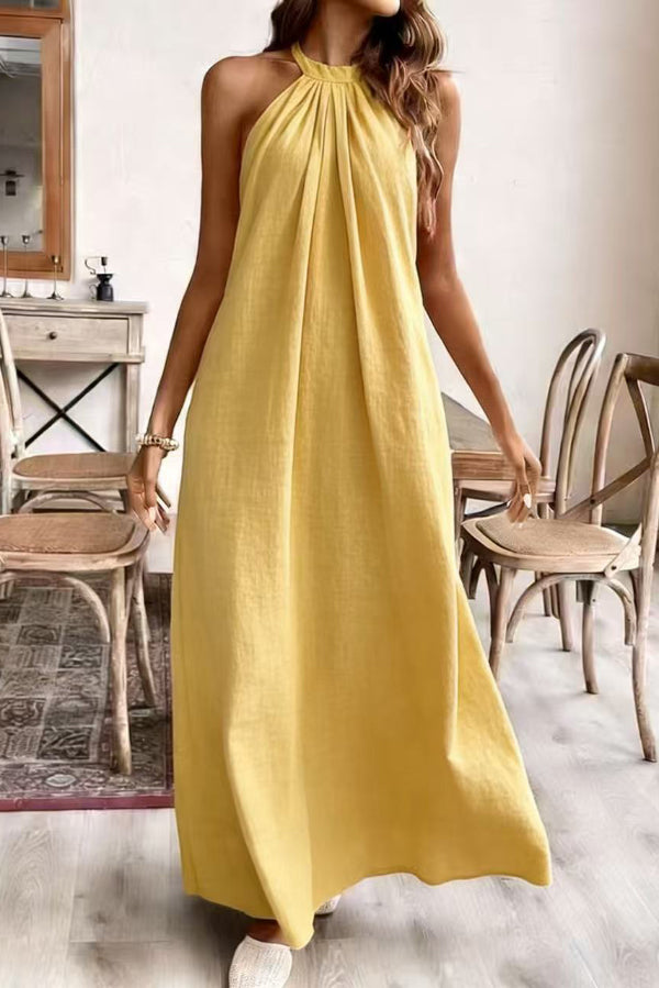 Anna-Berg | Solid Color Loose Halter Neck Dress