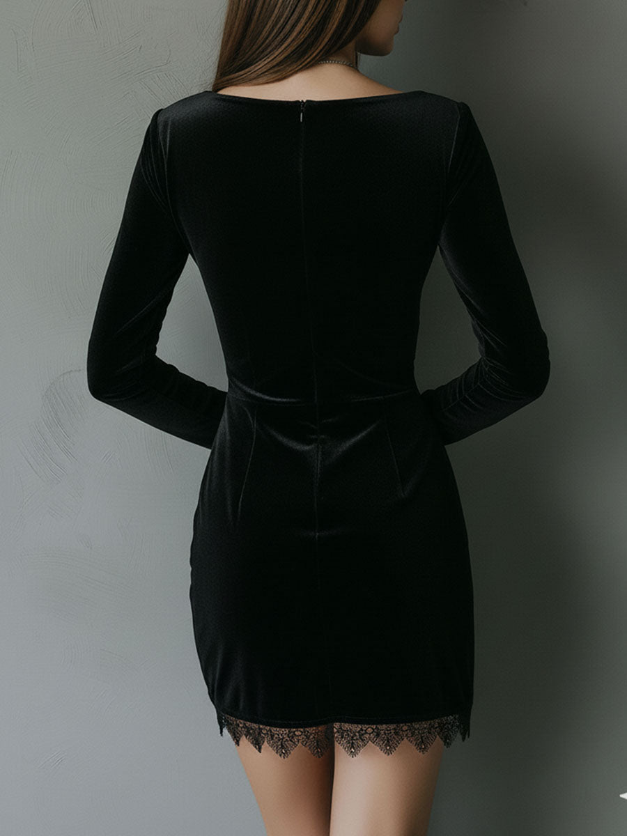 Anna-Berg | Black Velvet V-Neck Evening Dress