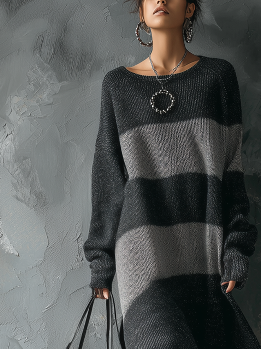 Anna-Berg | Retro Round Neck Contrast Color Dress