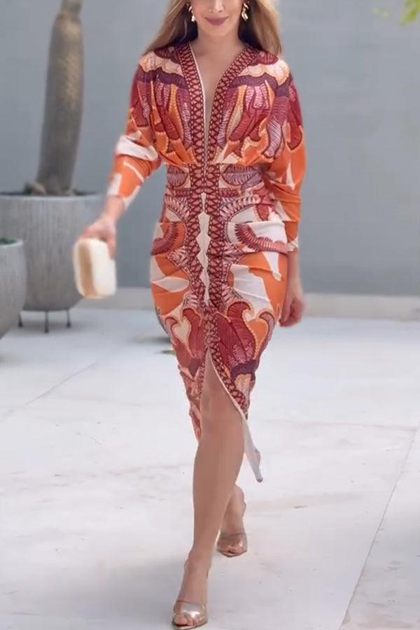 Anna-Berg | Effortless Unique Print Dolman Midi Dress