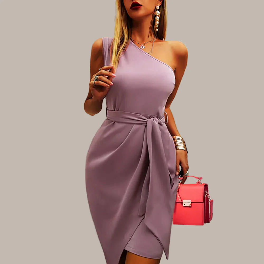 Anna-Berg | Midi Evening Dress, One Shoulder, Asymmetric Fit, Waist Detail
