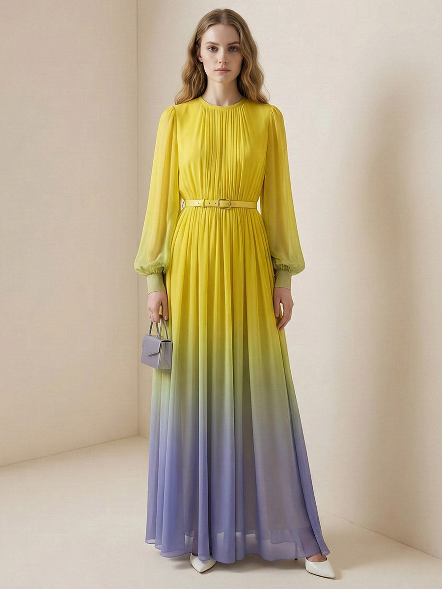 Anna-Berg | High Waisted Long Sleeves Belted Dress