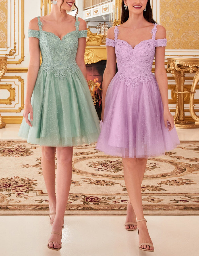 Anna-Berg | Champagne Tulle Cocktail Off-Shoulder Dress