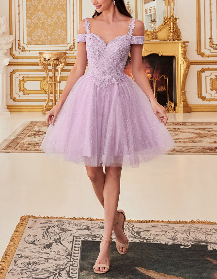 Anna-Berg | Champagne Tulle Cocktail Off-Shoulder Dress