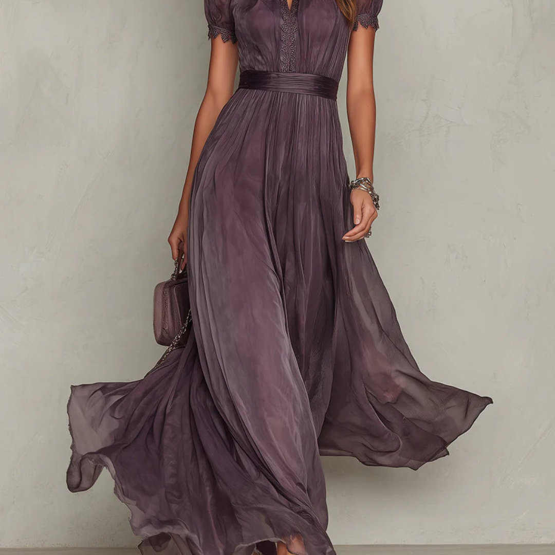 Anna-Berg | Elegant Lace Trim Chiffon Maxi Dress in a Flattering Cut