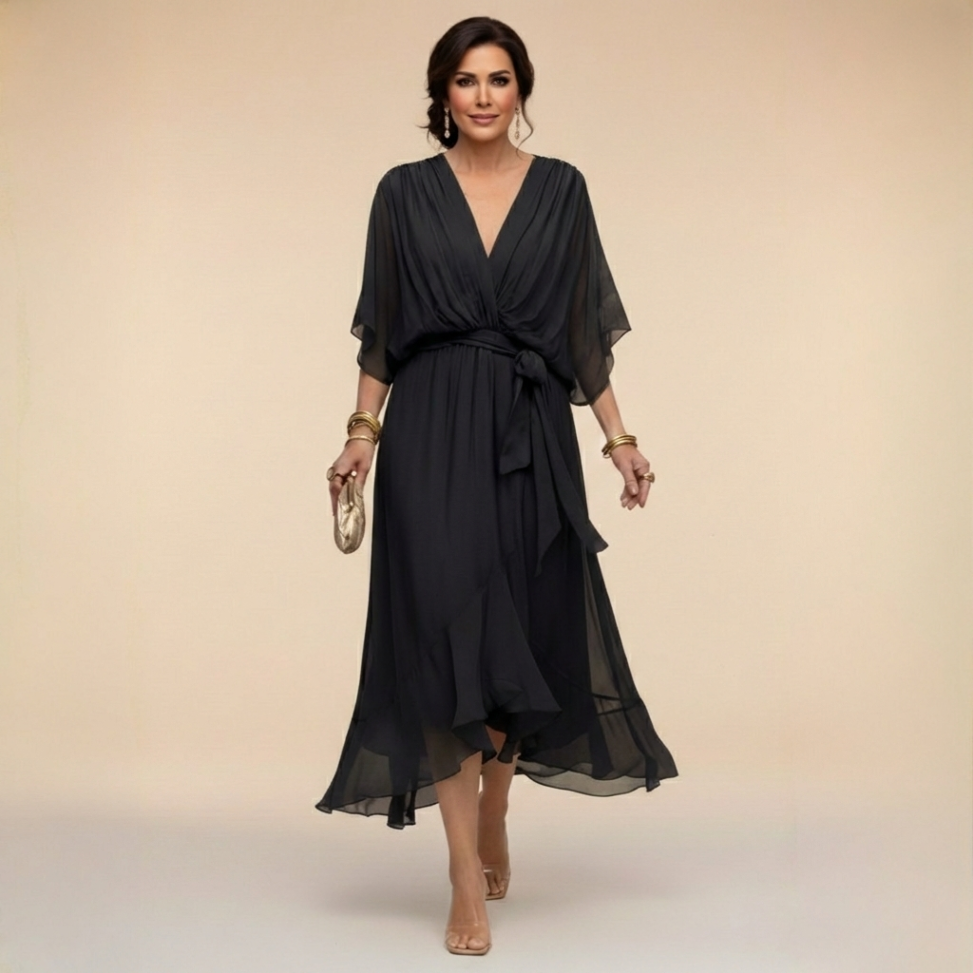 Anna-Berg | Modern Monica - Chiffon Dress With V-Neck