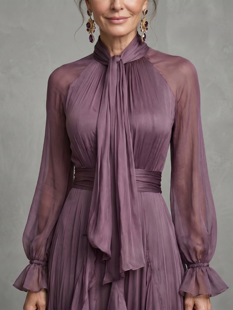 Anna-Berg | Sculpted Tie Neck Ruffle Tiered Maxi Dress