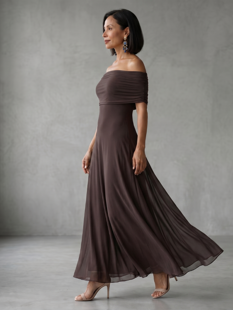 Anna-Berg | Sophisticated Off Shoulder Draped Midi Dress